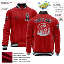 Load image into Gallery viewer, Custom Red Black-Gray Bomber Varsity Letterman Zipper Jacket