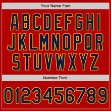 Load image into Gallery viewer, Custom Red Navy-Gold Bomber Varsity Letterman Zipper Jacket