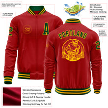 Load image into Gallery viewer, Custom Red Green-Gold Bomber Varsity Letterman Zipper Jacket