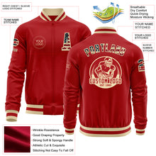 Load image into Gallery viewer, Custom Red Vintage USA Flag-Cream Bomber Varsity Letterman Zipper Jacket