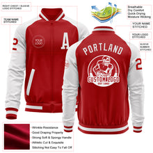Load image into Gallery viewer, Custom Red White Bomber Varsity Letterman Two Tone Zipper Jacket