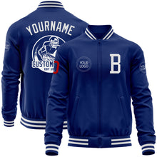 Charger l'image dans la galerie, Custom Royal White-Red Bomber Varsity Letterman Zipper Jacket