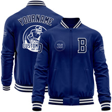 Load image into Gallery viewer, Custom Royal Navy-White Bomber Varsity Letterman Zipper Jacket