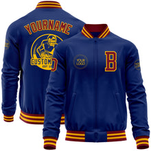 Charger l'image dans la galerie, Custom Royal Crimson-Gold Bomber Varsity Letterman Zipper Jacket