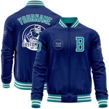 Load image into Gallery viewer, Custom Royal Teal-White Bomber Varsity Letterman Zipper Jacket