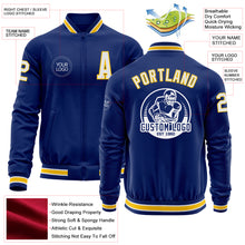 Load image into Gallery viewer, Custom Royal White-Yellow Bomber Varsity Letterman Zipper Jacket