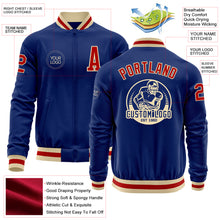Load image into Gallery viewer, Custom Royal Red-Cream Bomber Varsity Letterman Zipper Jacket