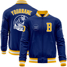 Charger l'image dans la galerie, Custom Royal Gold-White Bomber Varsity Letterman Zipper Jacket