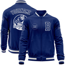 Laden Sie das Bild in den Galerie-Viewer, Custom Royal White Bomber Varsity Letterman Zipper Jacket