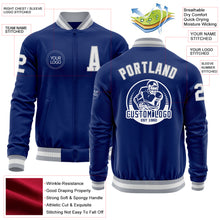 Charger l'image dans la galerie, Custom Royal White-Gray Bomber Varsity Letterman Zipper Jacket