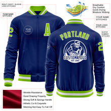 Загрузить изображение в средство просмотра галереи, Custom Royal Neon Green-White Bomber Varsity Letterman Zipper Jacket