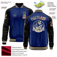 Загрузить изображение в средство просмотра галереи, Custom Royal Vintage USA Flag Cream-Black Bomber Varsity Letterman Two Tone Zipper Jacket