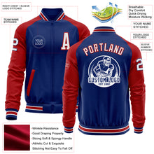 Load image into Gallery viewer, Custom Royal White-Red Bomber Varsity Letterman Two Tone Zipper Jacket