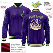 Charger l'image dans la galerie, Custom Purple Green-Cream Bomber Varsity Letterman Zipper Jacket