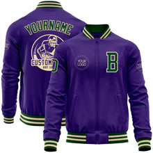 Charger l'image dans la galerie, Custom Purple Green-Cream Bomber Varsity Letterman Zipper Jacket