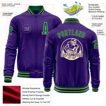 Laden Sie das Bild in den Galerie-Viewer, Custom Purple Kelly Green Cream-Black Bomber Varsity Letterman Zipper Jacket