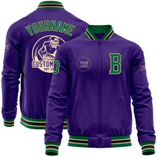 Laden Sie das Bild in den Galerie-Viewer, Custom Purple Kelly Green Cream-Black Bomber Varsity Letterman Zipper Jacket