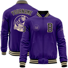 Charger l'image dans la galerie, Custom Purple Black-Cream Bomber Varsity Letterman Zipper Jacket