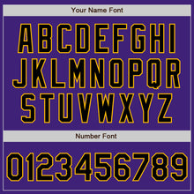 Charger l'image dans la galerie, Custom Purple Black-Gold Bomber Varsity Letterman Zipper Jacket