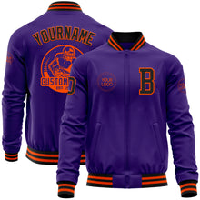 Charger l'image dans la galerie, Custom Purple Black-Orange Bomber Varsity Letterman Zipper Jacket