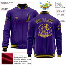 Charger l'image dans la galerie, Custom Purple Black-Old Gold Bomber Varsity Letterman Zipper Jacket