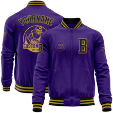 Charger l'image dans la galerie, Custom Purple Black-Old Gold Bomber Varsity Letterman Zipper Jacket