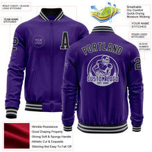 Charger l'image dans la galerie, Custom Purple Black-Gray Bomber Varsity Letterman Zipper Jacket