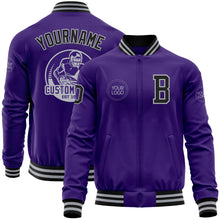 Charger l'image dans la galerie, Custom Purple Black-Gray Bomber Varsity Letterman Zipper Jacket