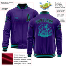 Charger l'image dans la galerie, Custom Purple Black-Teal Bomber Varsity Letterman Zipper Jacket