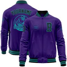Charger l'image dans la galerie, Custom Purple Black-Teal Bomber Varsity Letterman Zipper Jacket