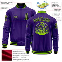 Charger l'image dans la galerie, Custom Purple Black-Neon Green Bomber Varsity Letterman Zipper Jacket