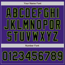 Charger l'image dans la galerie, Custom Purple Black-Neon Green Bomber Varsity Letterman Zipper Jacket