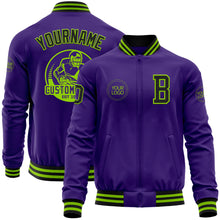 Charger l'image dans la galerie, Custom Purple Black-Neon Green Bomber Varsity Letterman Zipper Jacket