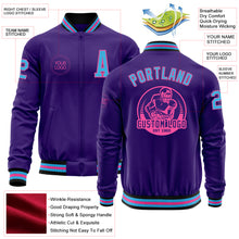 Charger l'image dans la galerie, Custom Purple Sky Blue Pink-Black Bomber Varsity Letterman Zipper Jacket