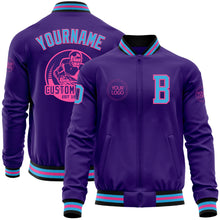 Charger l'image dans la galerie, Custom Purple Sky Blue Pink-Black Bomber Varsity Letterman Zipper Jacket