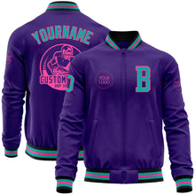 Charger l'image dans la galerie, Custom Purple Aqua Pink-Black Bomber Varsity Letterman Zipper Jacket