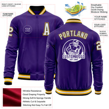 Charger l'image dans la galerie, Custom Purple Black-Gold Bomber Varsity Letterman Zipper Jacket