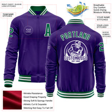 Charger l'image dans la galerie, Custom Purple Kelly Green-White Bomber Varsity Letterman Zipper Jacket