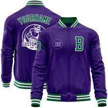 Charger l'image dans la galerie, Custom Purple Kelly Green-White Bomber Varsity Letterman Zipper Jacket