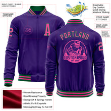 Charger l'image dans la galerie, Custom Purple Pink-Kelly Green Bomber Varsity Letterman Zipper Jacket