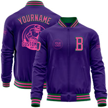 Charger l'image dans la galerie, Custom Purple Pink-Kelly Green Bomber Varsity Letterman Zipper Jacket