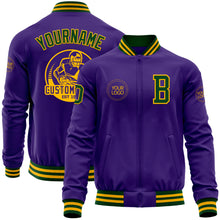 Charger l'image dans la galerie, Custom Purple Green-Gold Bomber Varsity Letterman Zipper Jacket