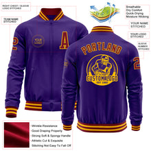 Charger l'image dans la galerie, Custom Purple Crimson-Gold Bomber Varsity Letterman Zipper Jacket
