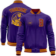 Charger l'image dans la galerie, Custom Purple Crimson-Gold Bomber Varsity Letterman Zipper Jacket