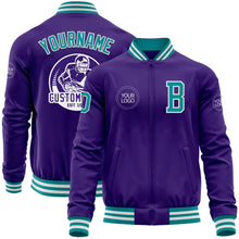 Charger l'image dans la galerie, Custom Purple Teal-White Bomber Varsity Letterman Zipper Jacket
