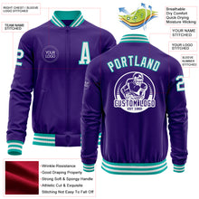 Charger l'image dans la galerie, Custom Purple White-Aqua Bomber Varsity Letterman Zipper Jacket