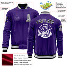 Charger l'image dans la galerie, Custom Purple Black-Gray Bomber Varsity Letterman Zipper Jacket