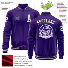 Charger l'image dans la galerie, Custom Purple White-Black Bomber Varsity Letterman Zipper Jacket