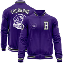 Charger l'image dans la galerie, Custom Purple White-Black Bomber Varsity Letterman Zipper Jacket