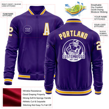 Charger l'image dans la galerie, Custom Purple White-Gold Bomber Varsity Letterman Zipper Jacket